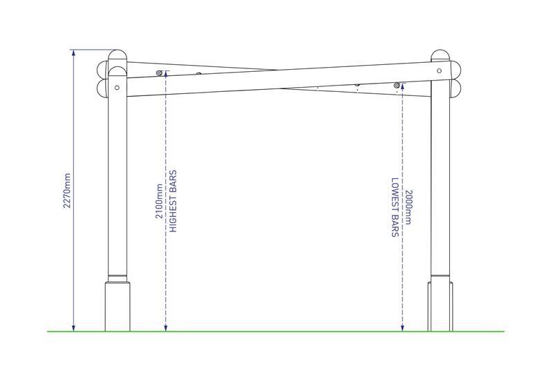 Technical render of a Crisscross Forest Monkey Bars with Step up Logs